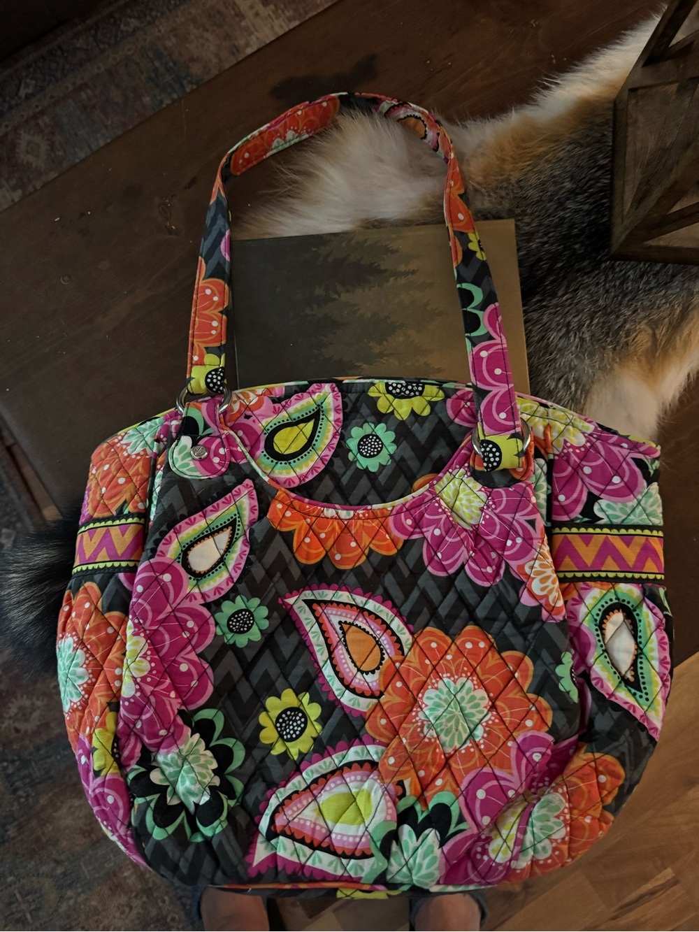Vera Bradley Quilted Floral Shoulder Bag in Pink, Orange and Green